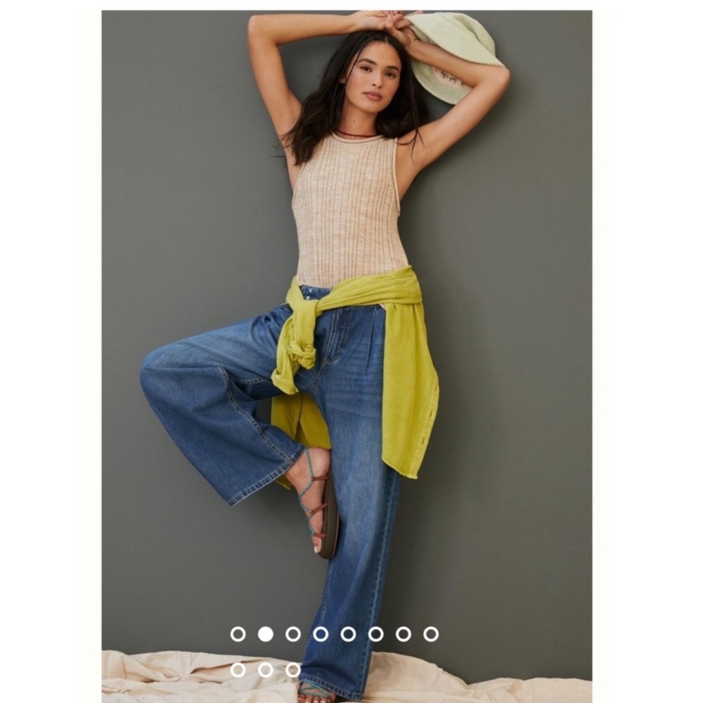 Pilcro Anthropologie the Pleated Baggy Wide Leg Cinch Back Jeans‎ Petite 29 P